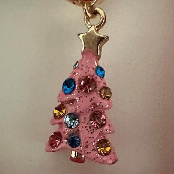 Betsey Johnson Huggie Pink Christmas Tree Earrings - NIB - Picture 3 of 4
